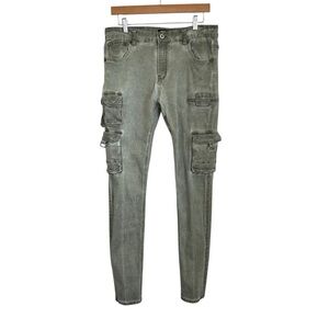 Serenede Stacked Utility Cargo Jeans Sz 34 Green Denim Streetwear Punk Skater